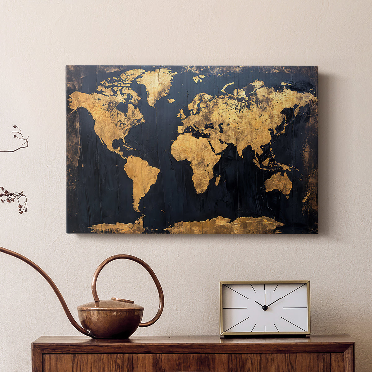 Gold and Navy Map V - Canvas Art Print