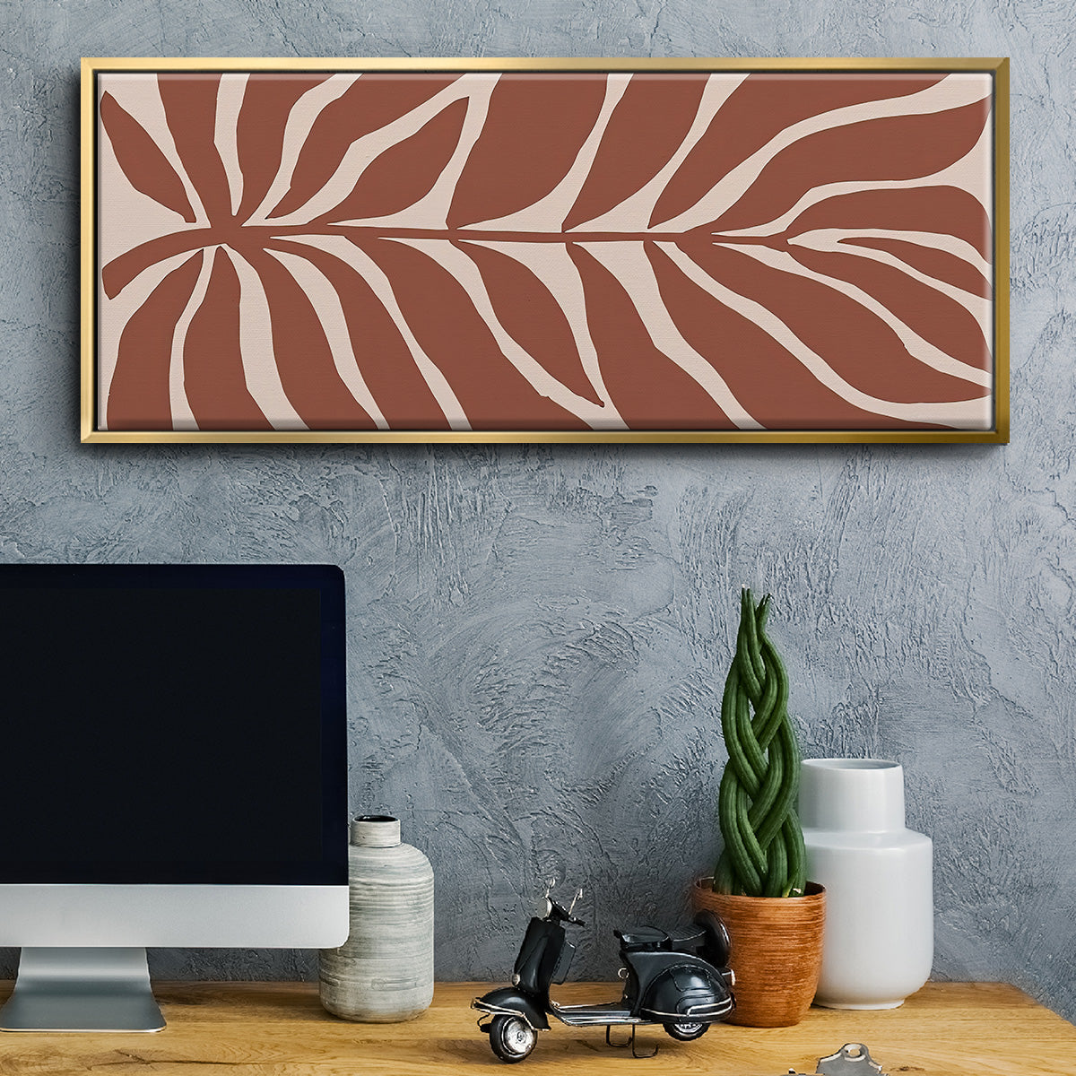 Terra Cotta Block Palms I - Floater Framed Canvas Print