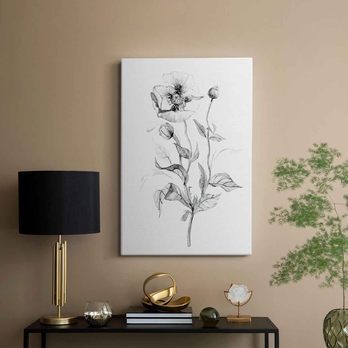 Wild Poppy Sketch - Canvas Art Print