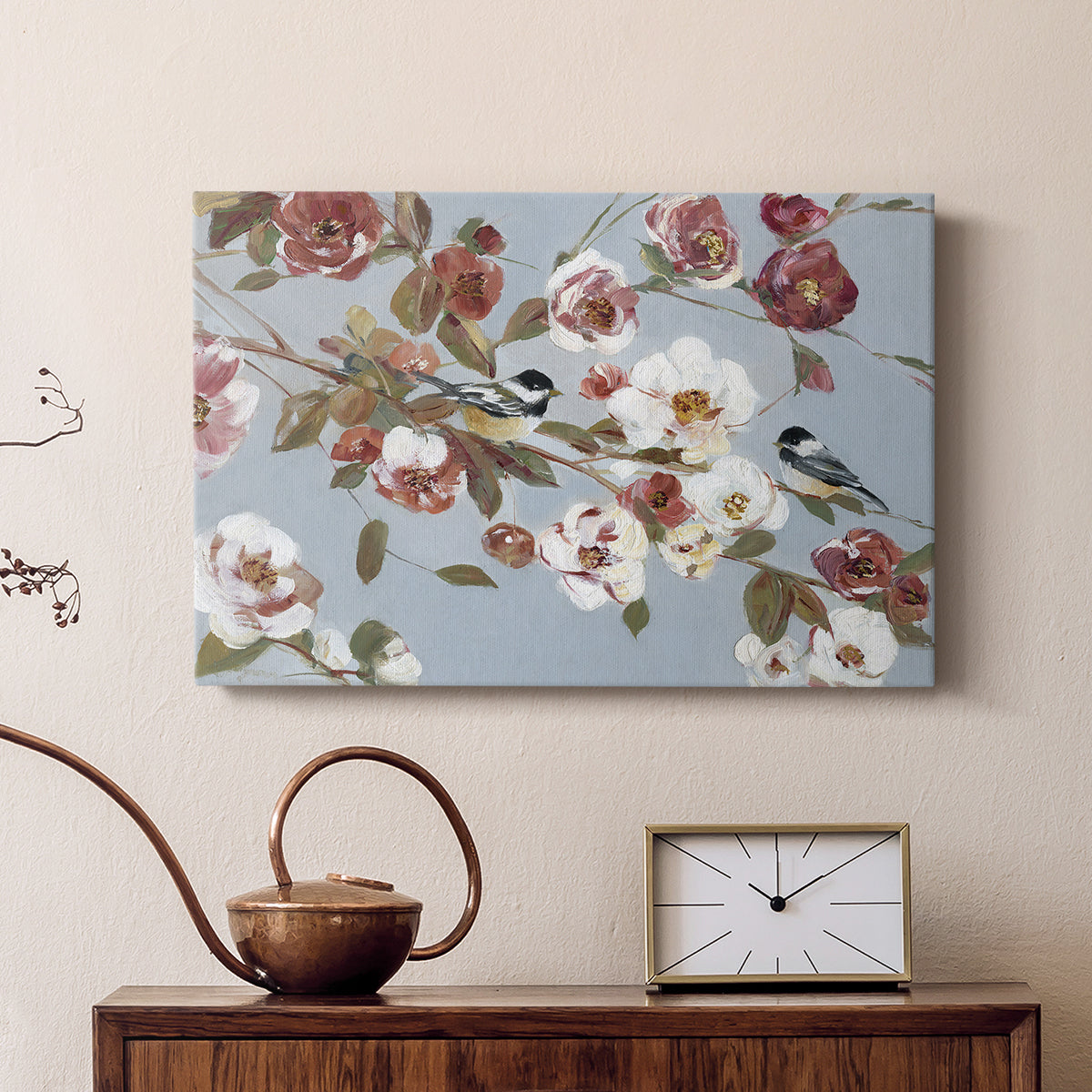 Chickadees and Blossoms II - Canvas Art Print