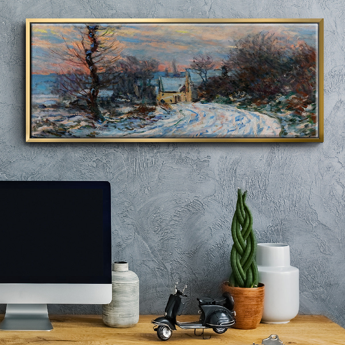 Road to Giverny in Winter, 1885 - Floater Framed Canvas Print