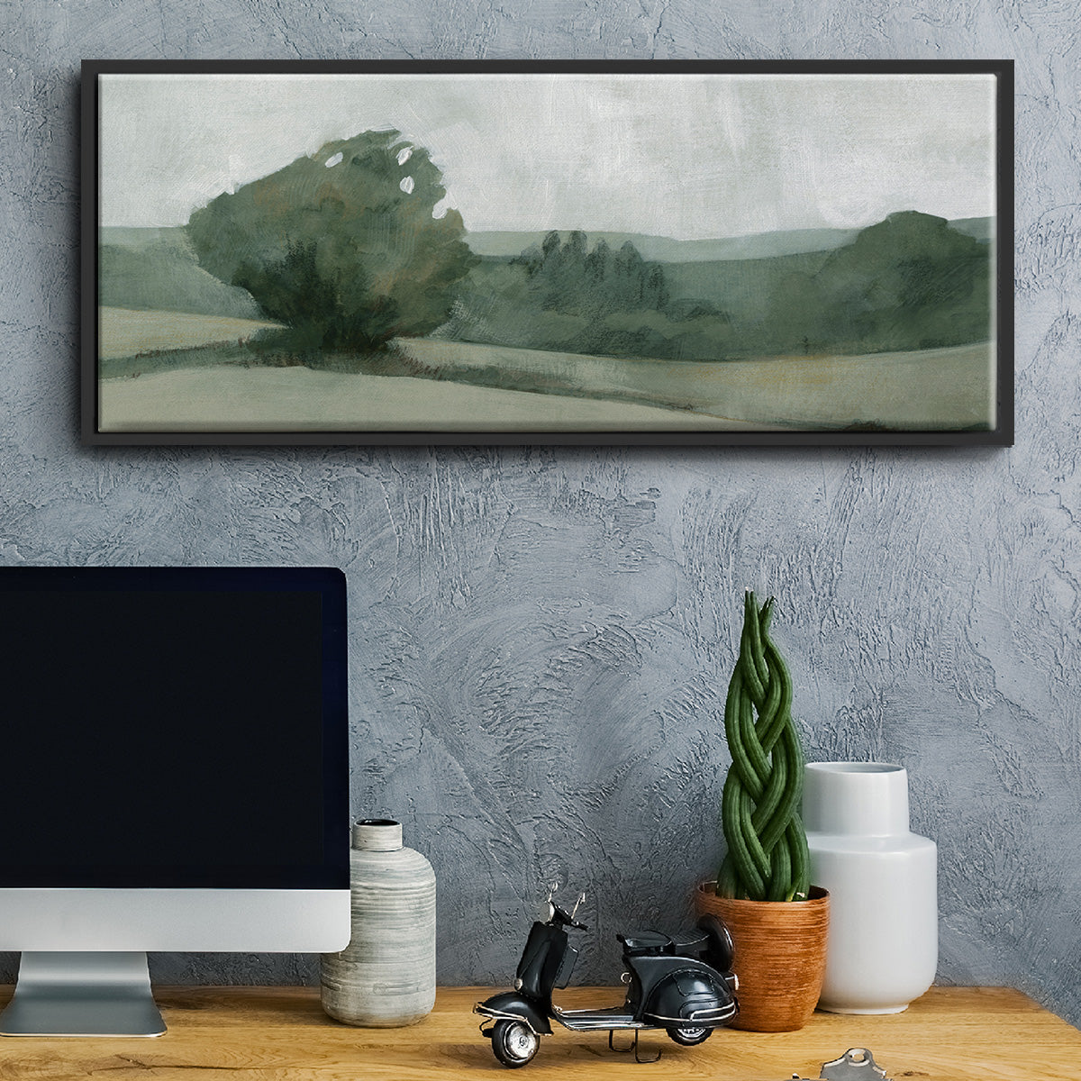 Soft Green Landscape I - Floater Framed Canvas Print