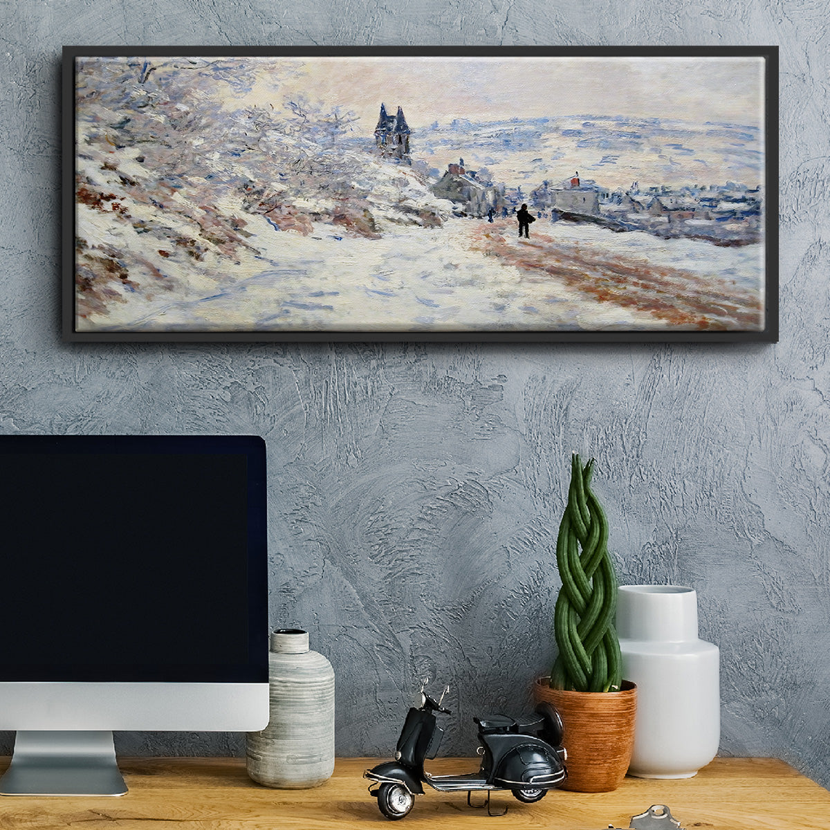 The Road to Vétheuil, Snow Effect, 1879 - Floater Framed Canvas Print