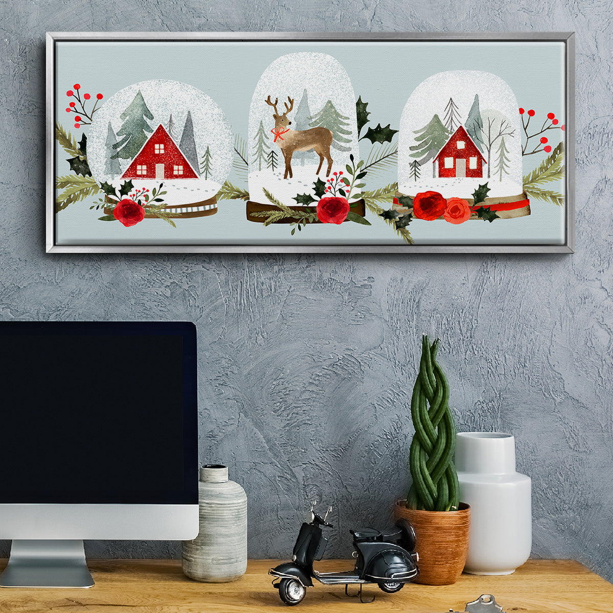 Snow Globe Village Collection D - Floater Framed Canvas Print