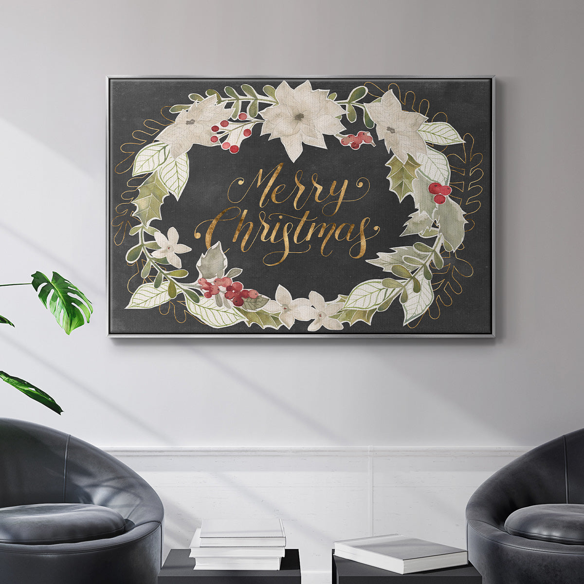 Gilded Christmas Collection A - Framed Gallery Wrapped Canvas in Floating Frame