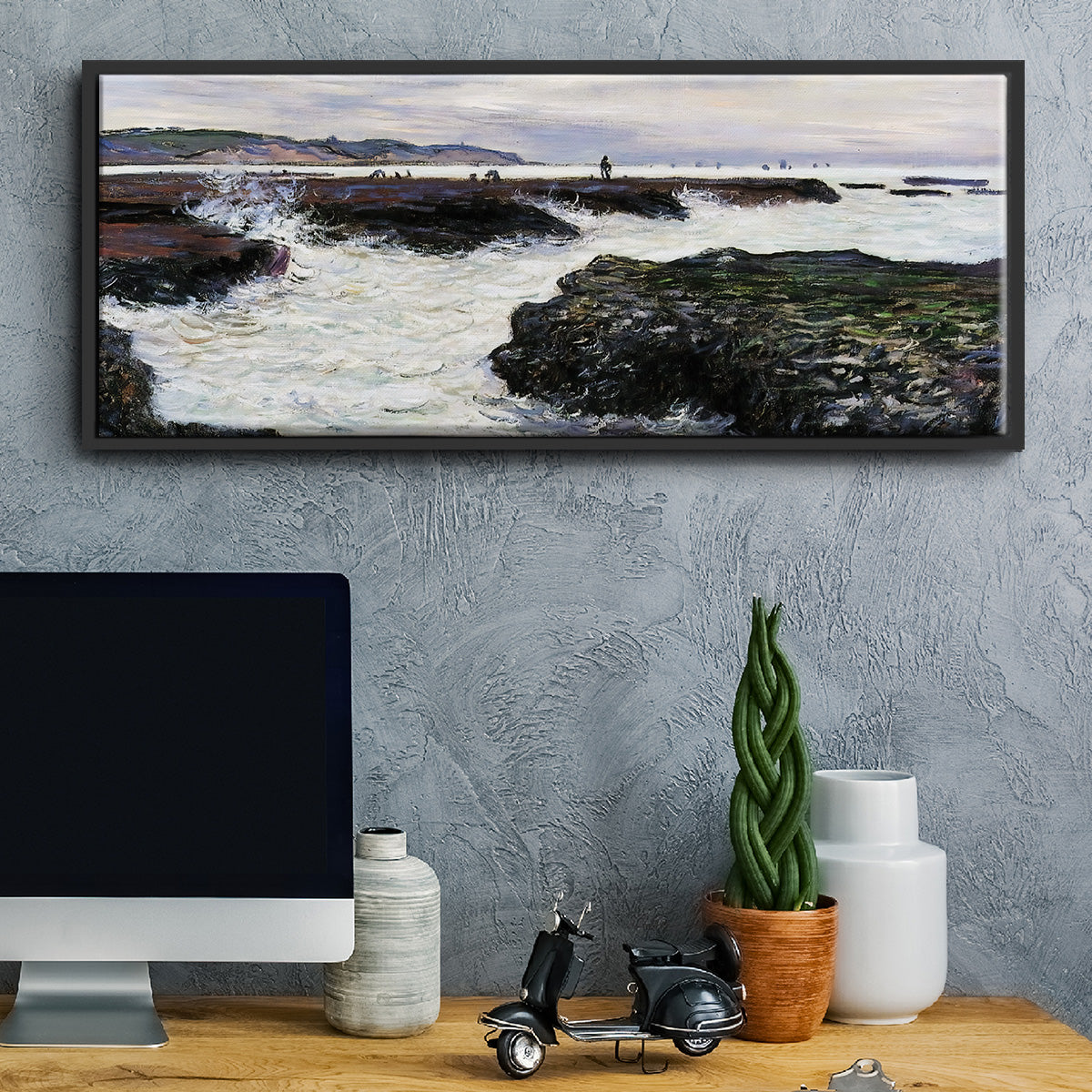 The Rocks at Pourville, Low Tide, 1882 - Floater Framed Canvas Print