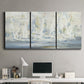 Three-panel canvas wall art featuring impressionist regatta scene with sailboats, displayed above a desk in a home office.