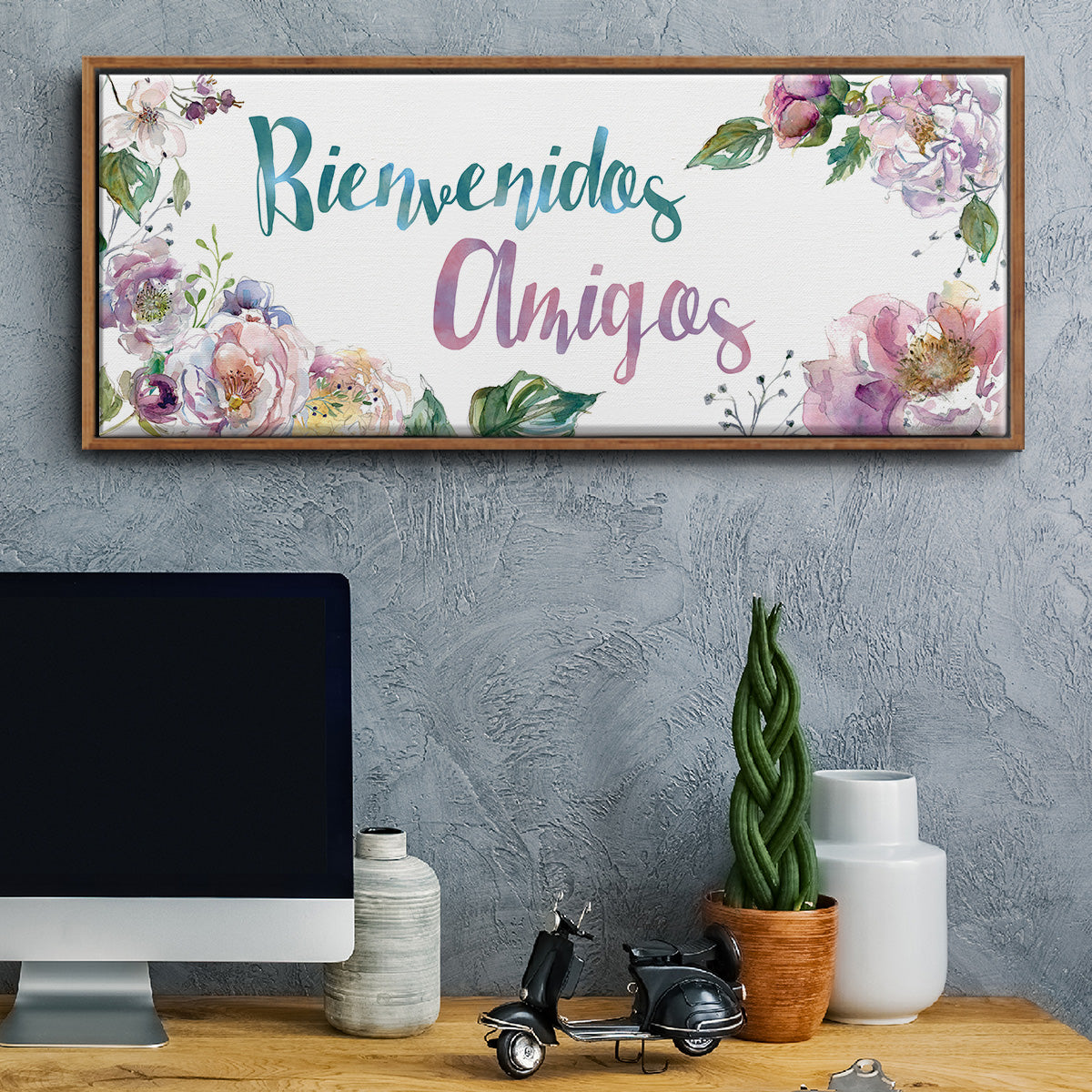 Bienvenidos Amigos - Floater Framed Canvas Print