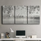 Three-panel canvas wall art featuring uplifting life themed typography, displayed above a desk in a home office.