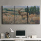 Three-panel canvas wall art featuring western wildlife standing in grassland, displayed above a desk in a home office.