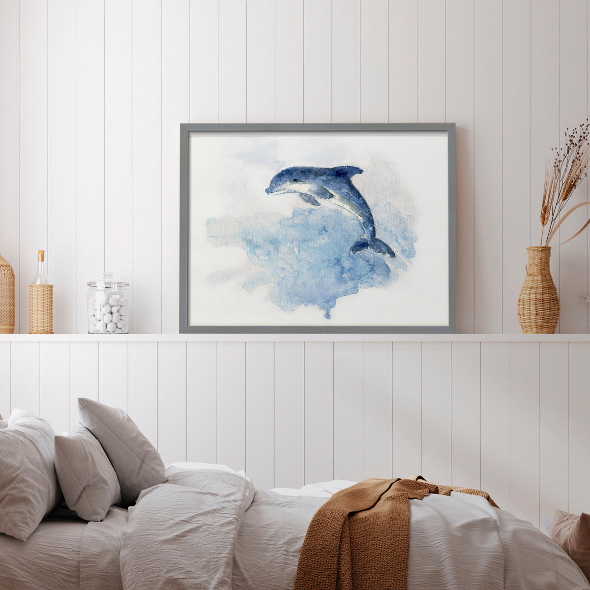 45574,dolphin,ocean,water,sunrise,jumping,coastal,serenity,artwork,watercolor,marine life,nature,tranquility,waves,blue,artwork frame,joyful,animal,beach,shores,wildlife,beauty,horizon,sea,playful,painting,aquatic,colorful,abstract,creative,outdoor,natural,landscape,decor,design,craftsmanship,inspiration,fluidity,movement,Re-stickable,Nautical & Beach