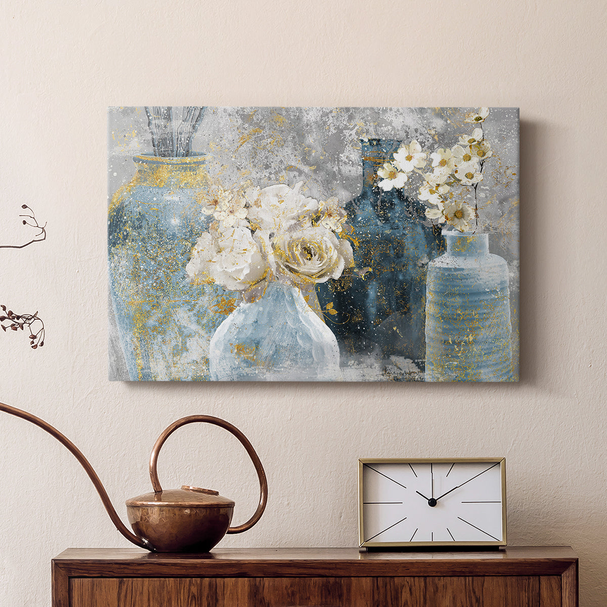 Vessels and Blooms Blues - Canvas Art Print