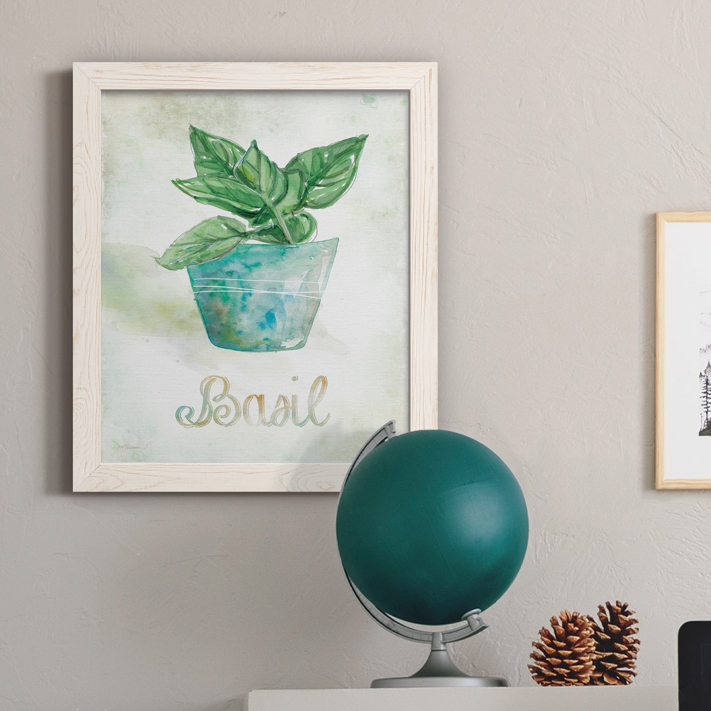 Potted Basil - Premium Canvas Framed in Barnwood - Ready to Hang