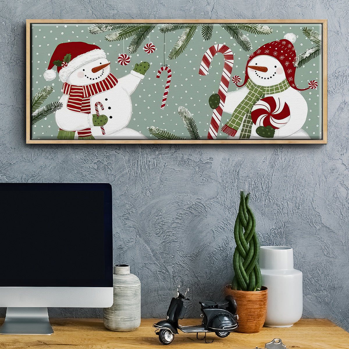 Peppermint Snowman Collection D - Floater Framed Canvas Print