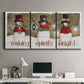 Three-panel canvas wall art featuring misty harbor sunrise with boats, displayed above a desk in a home office.