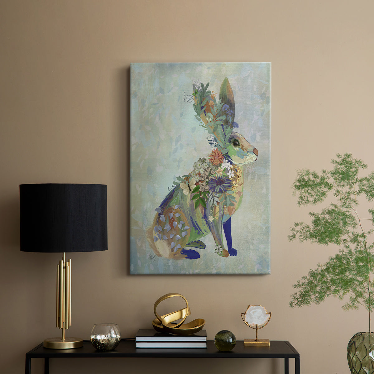 Fantastic Florals Hare, Sitting - Canvas Art Print