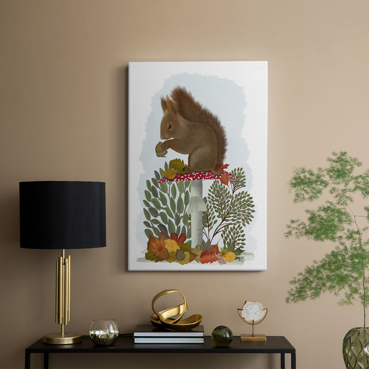 Red Squirrel On Mushroom - Canvas Art Print