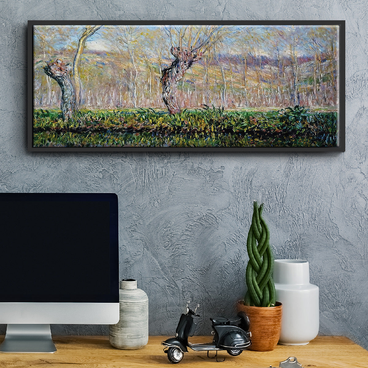 The Banks of the River Epte in Springtime, 1885 - Floater Framed Canvas Print