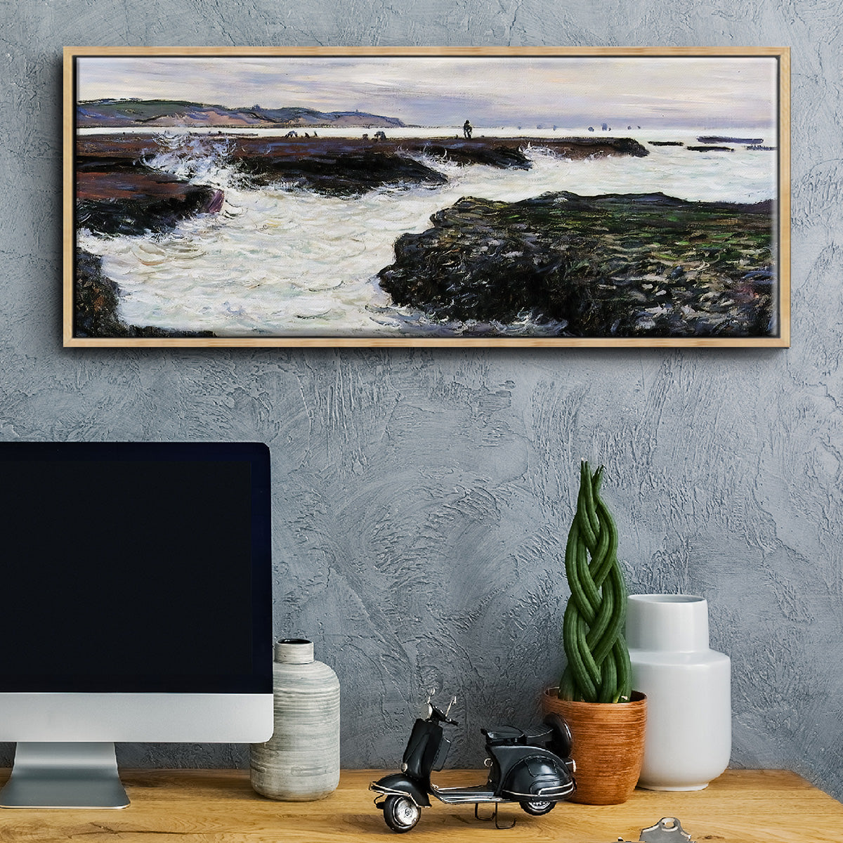 The Rocks at Pourville, Low Tide, 1882 - Floater Framed Canvas Print