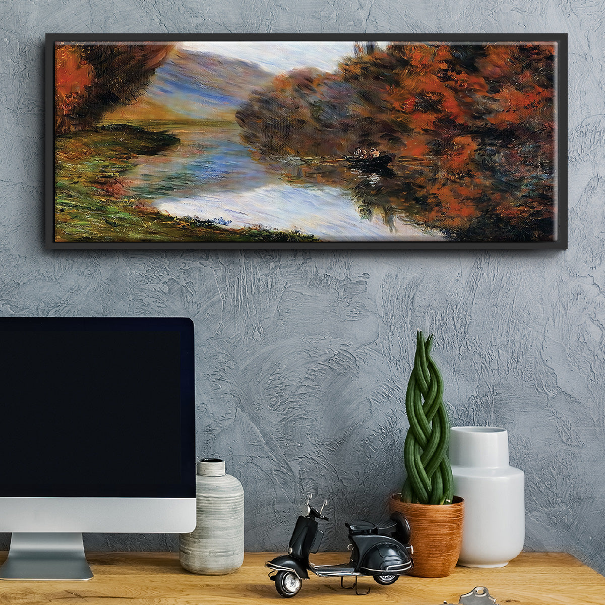 Rowboat on the Seine at Jeufosse, 1884 - Floater Framed Canvas Print