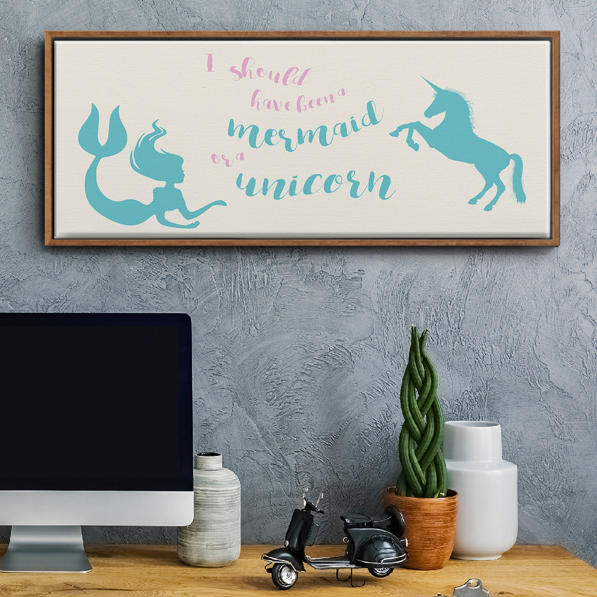Mermaid Unicorn - Floater Framed Canvas Print
