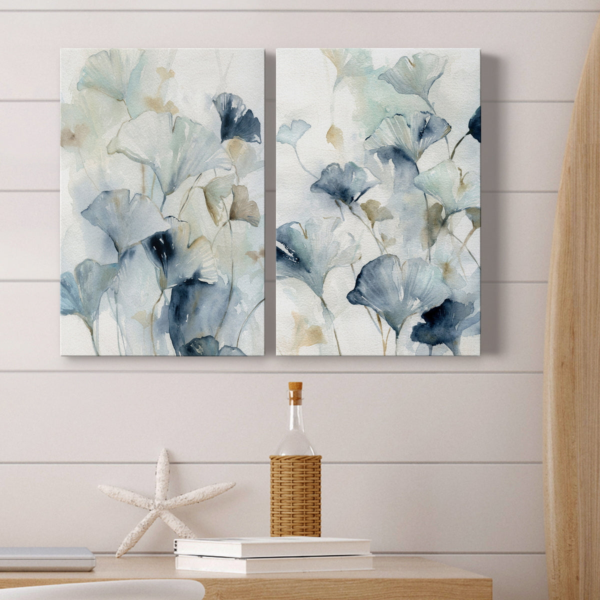 Indigo Ginkgo Premium Gallery Wrapped Canvas - Ready to Hang Set of 2