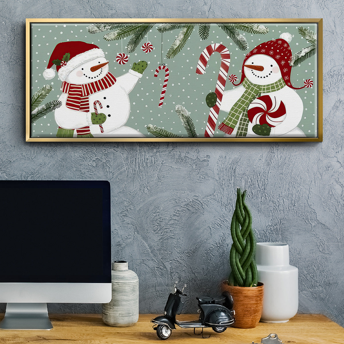 Peppermint Snowman Collection D - Floater Framed Canvas Print