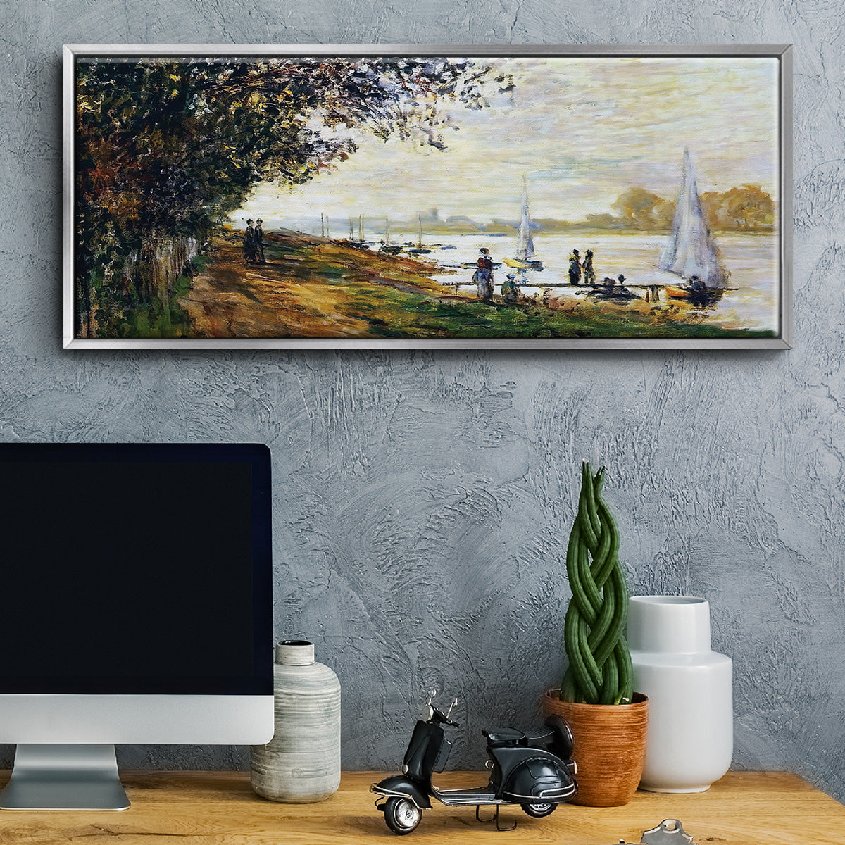 The Riverbank at Le Petit - Floater Framed Canvas Print