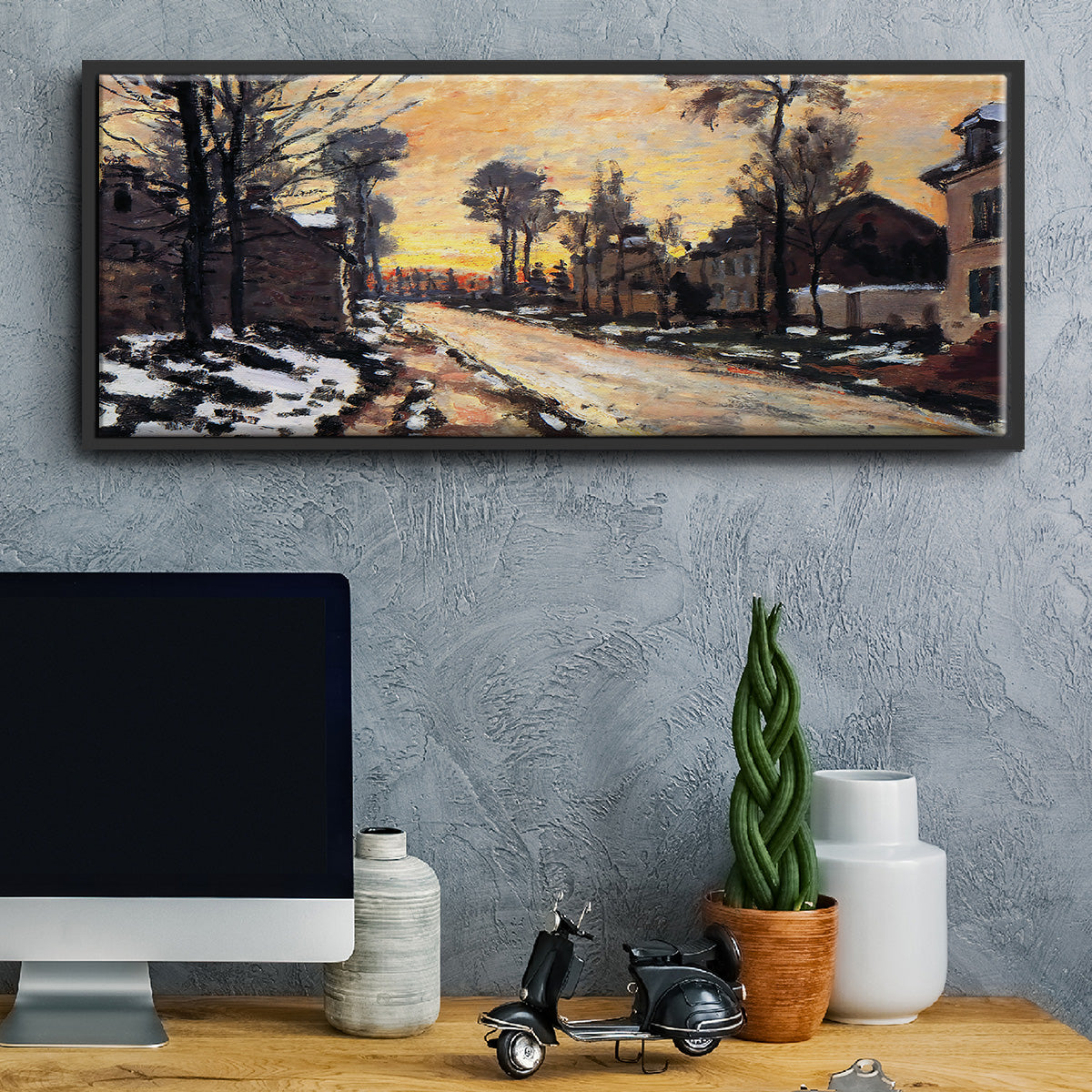 Road at Louveciennes, Melting Snow, Sunset, 1870 - Floater Framed Canvas Print