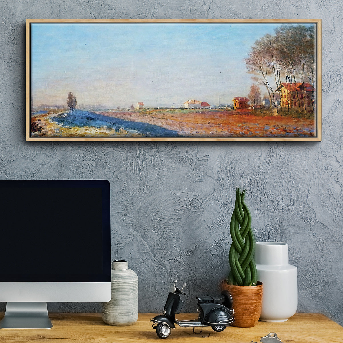 The Plain of Colombes, White Frost, 1873 - Floater Framed Canvas Print