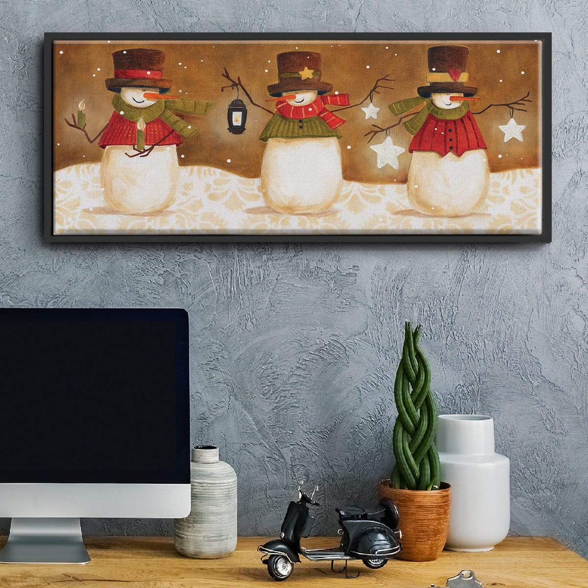 Top Hat Snowmen - Floater Framed Canvas Print