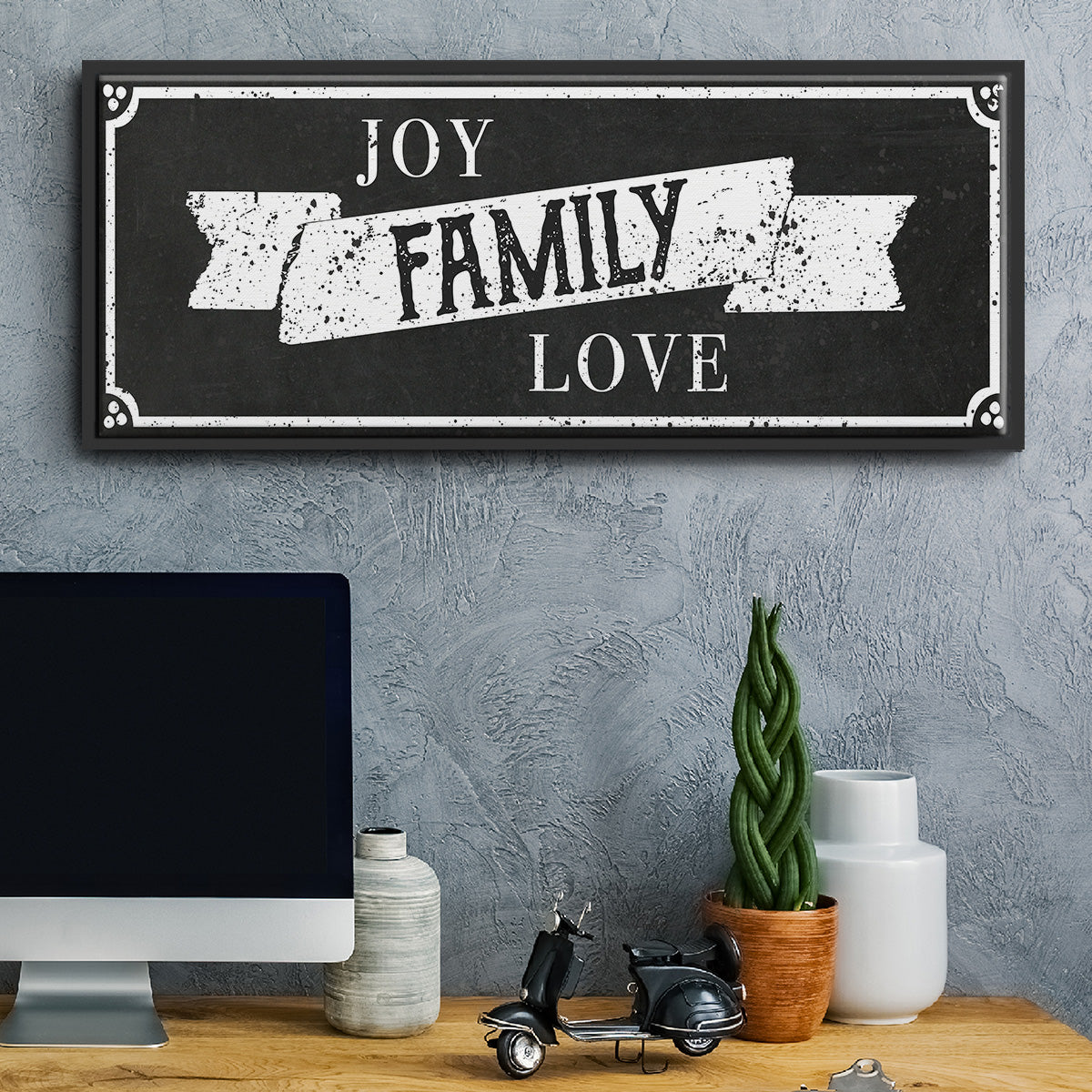 Joy Family Love - Floater Framed Canvas Print