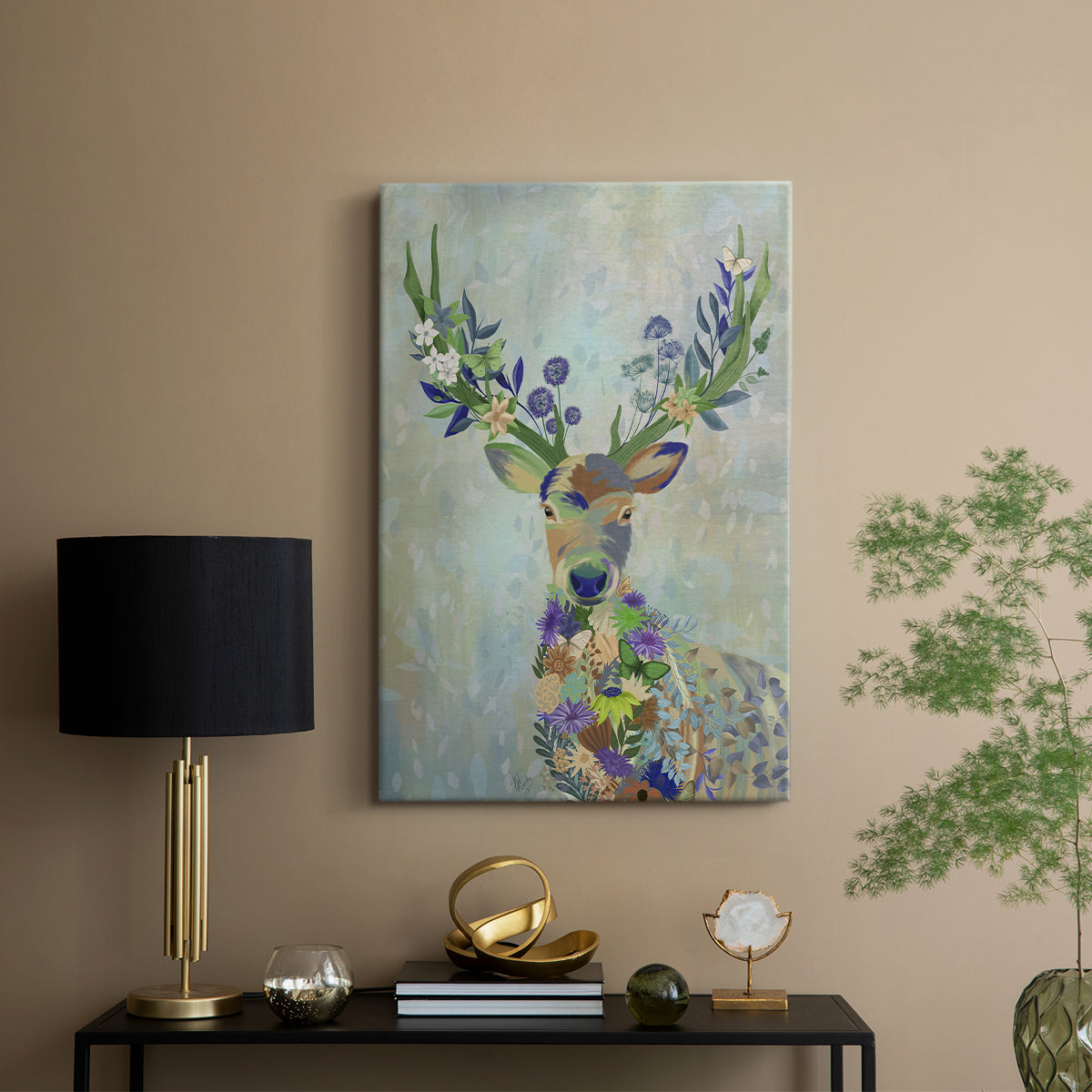 Fantastic Florals Deer, Portrait - Canvas Art Print