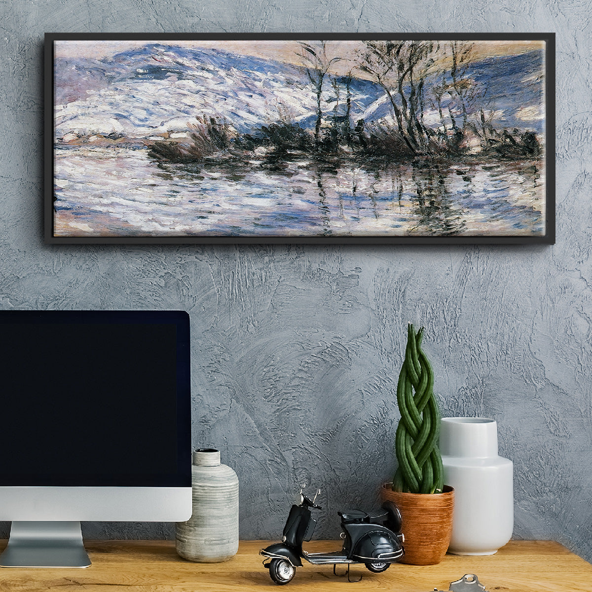 The Seine at Port Villez, Snow Effect, 1885 - Floater Framed Canvas Print