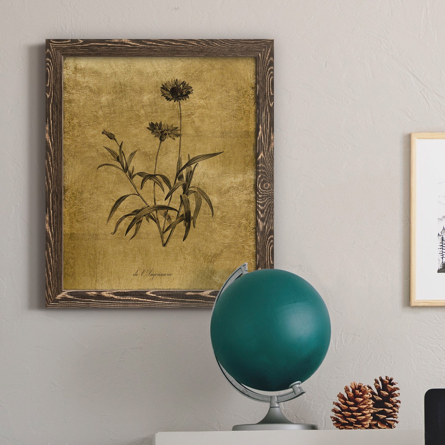 Gold Sketch Botanical I - Premium Canvas Framed in Barnwood - Ready to Hang