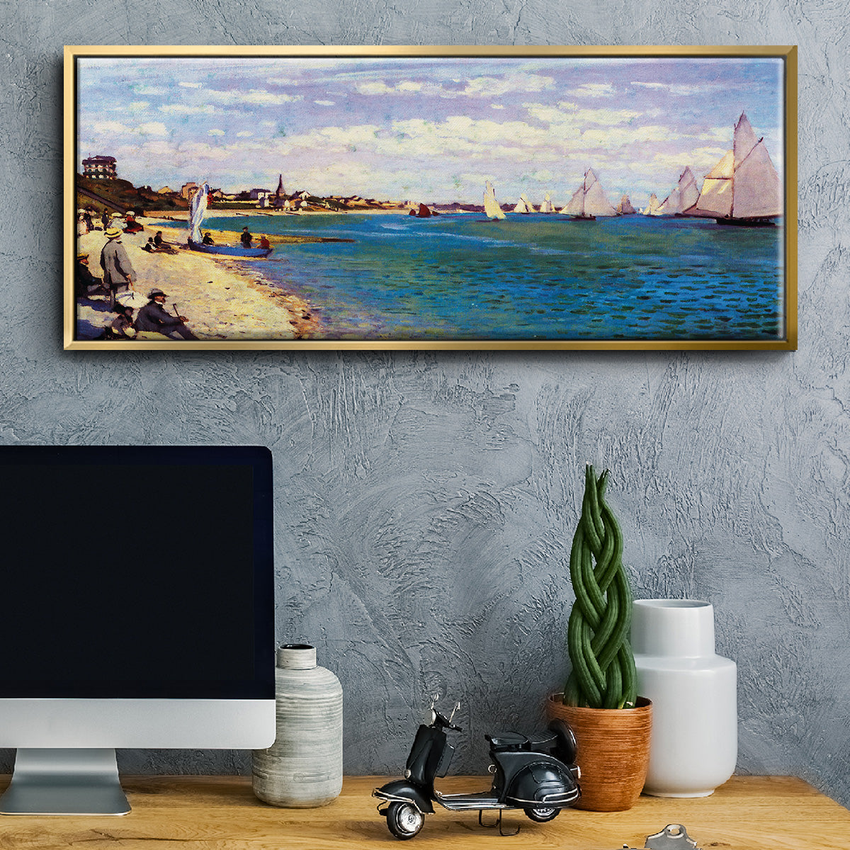 Regatta at Sainte Adresse - Floater Framed Canvas Print