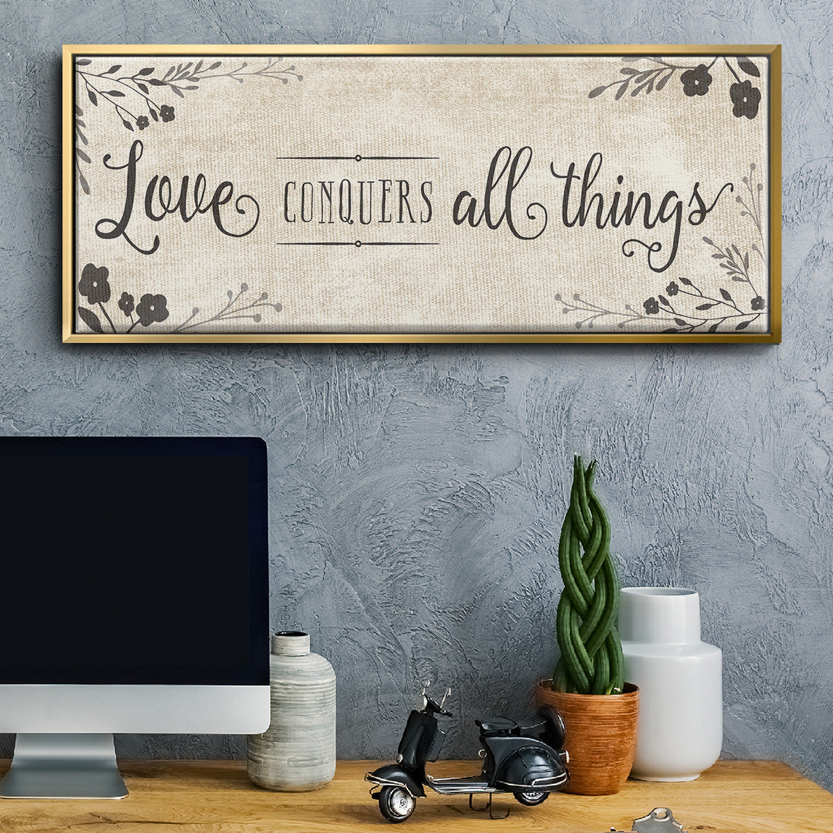 Love Conquers - Floater Framed Canvas Print
