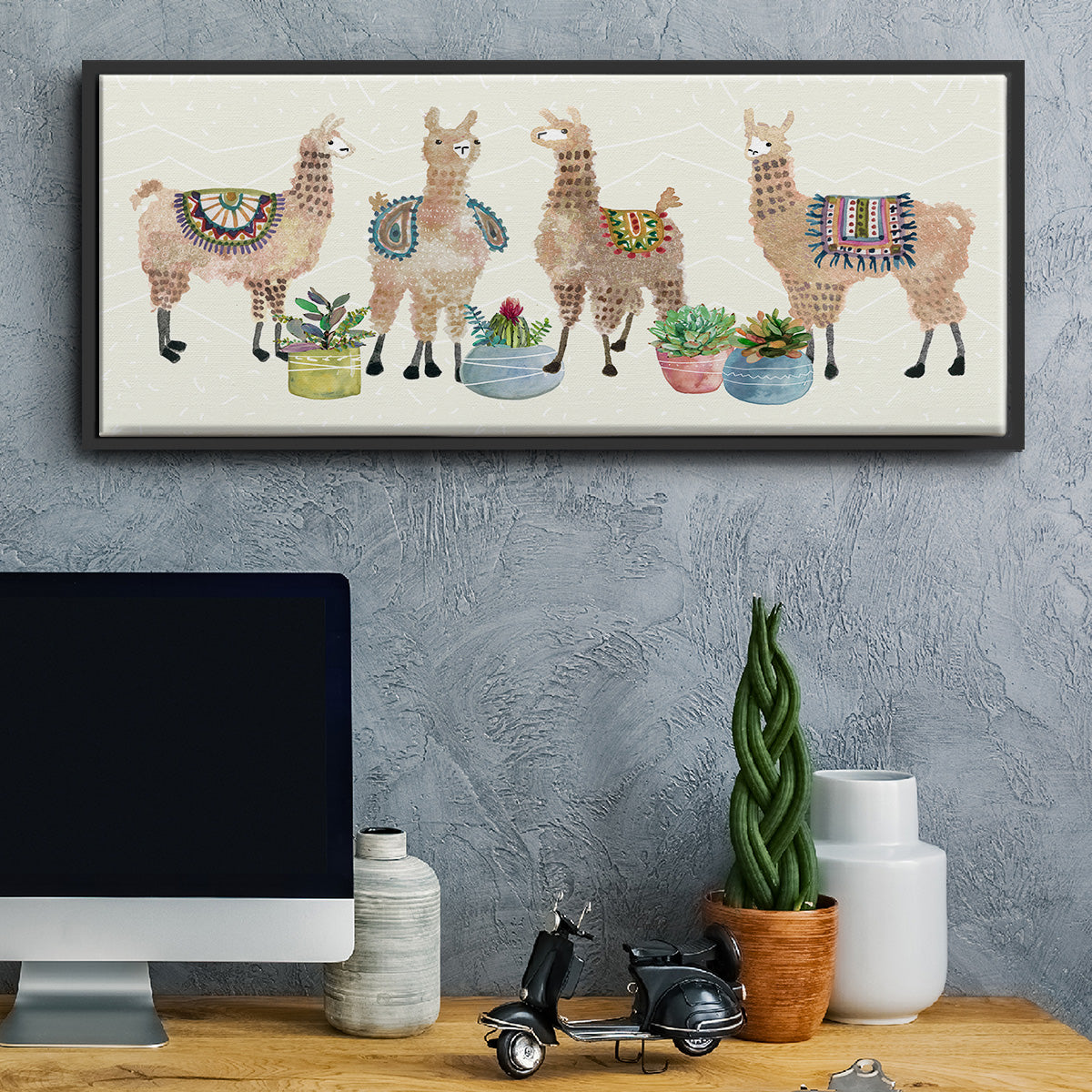 Llama Party - Floater Framed Canvas Print
