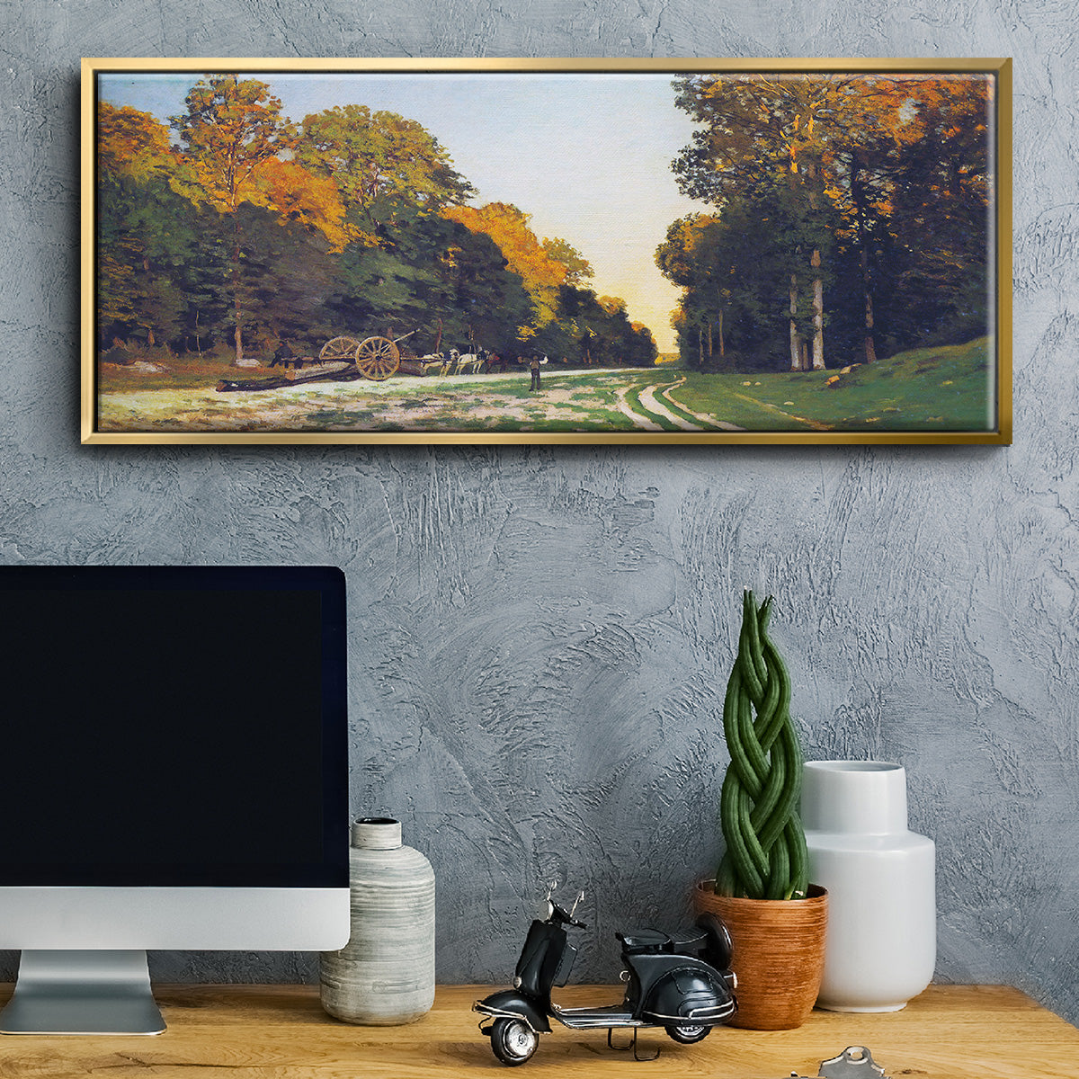 The road from Chailly to Fontainebleau by Monet - Floater Framed Canvas Print