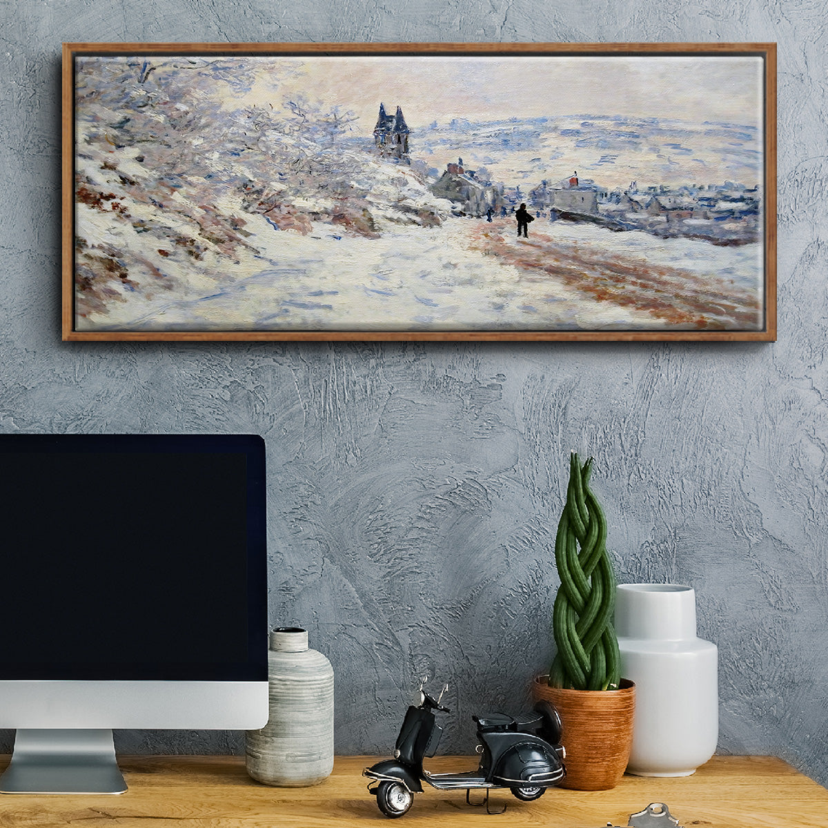The Road to Vétheuil, Snow Effect, 1879 - Floater Framed Canvas Print