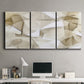 Three-panel canvas wall art featuring soft abstract meditative color balance, displayed above a desk in a home office.