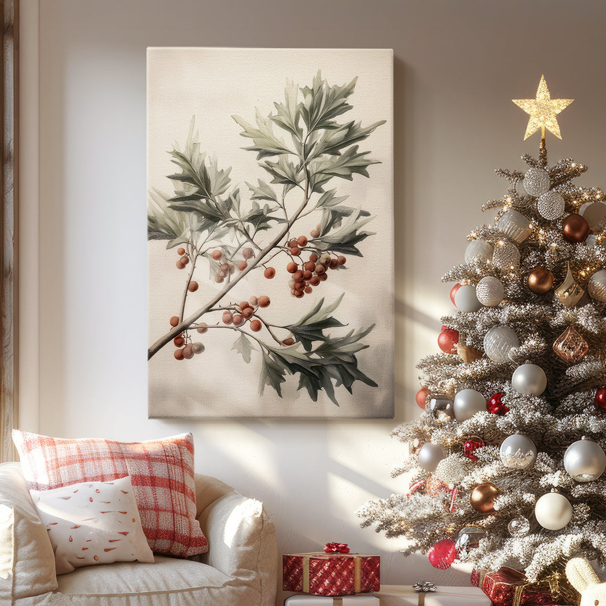 Tinsel-Gold Whisper of Mistletoe - Canvas Art Print