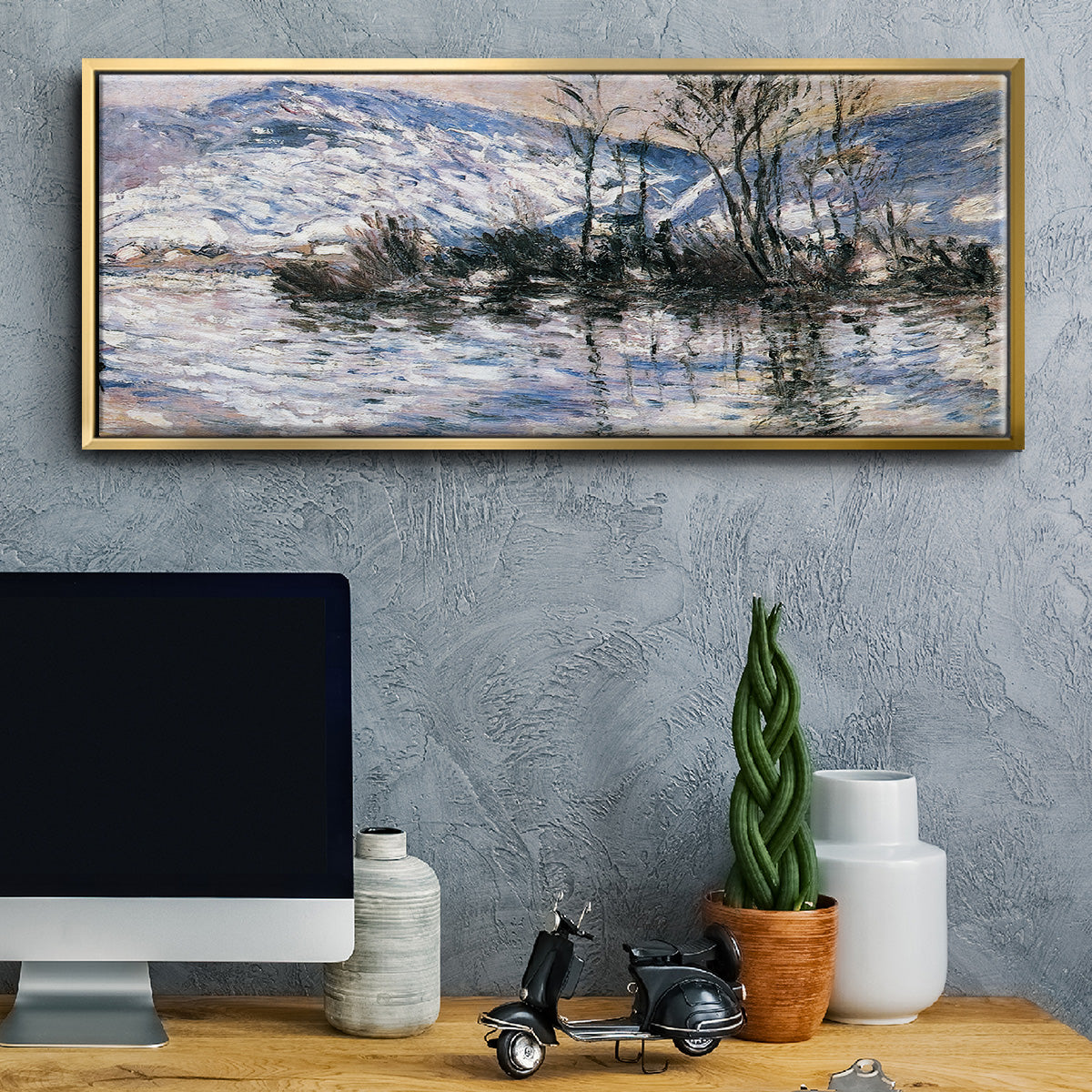 The Seine at Port Villez, Snow Effect, 1885 - Floater Framed Canvas Print