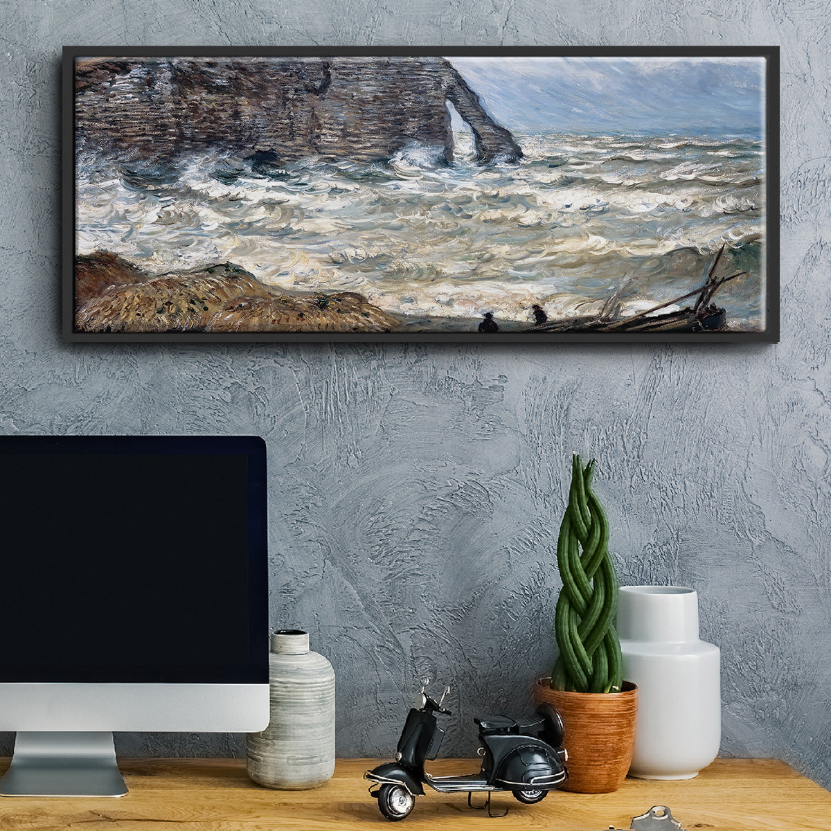 The Manneport, Étretat, Rough Sea, 1883 - Floater Framed Canvas Print