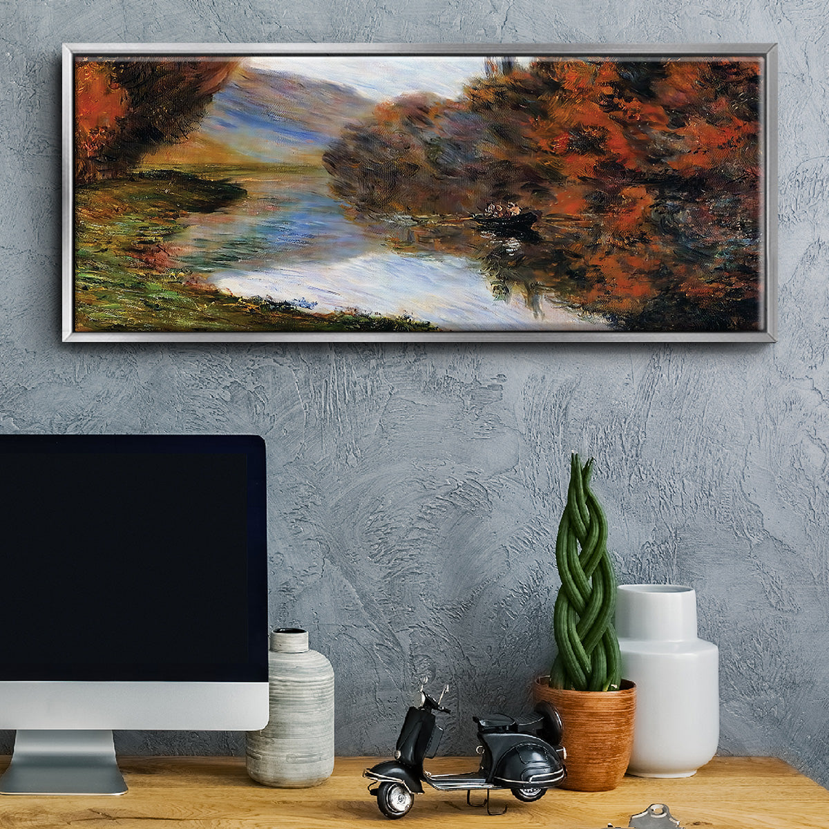 Rowboat on the Seine at Jeufosse, 1884 - Floater Framed Canvas Print