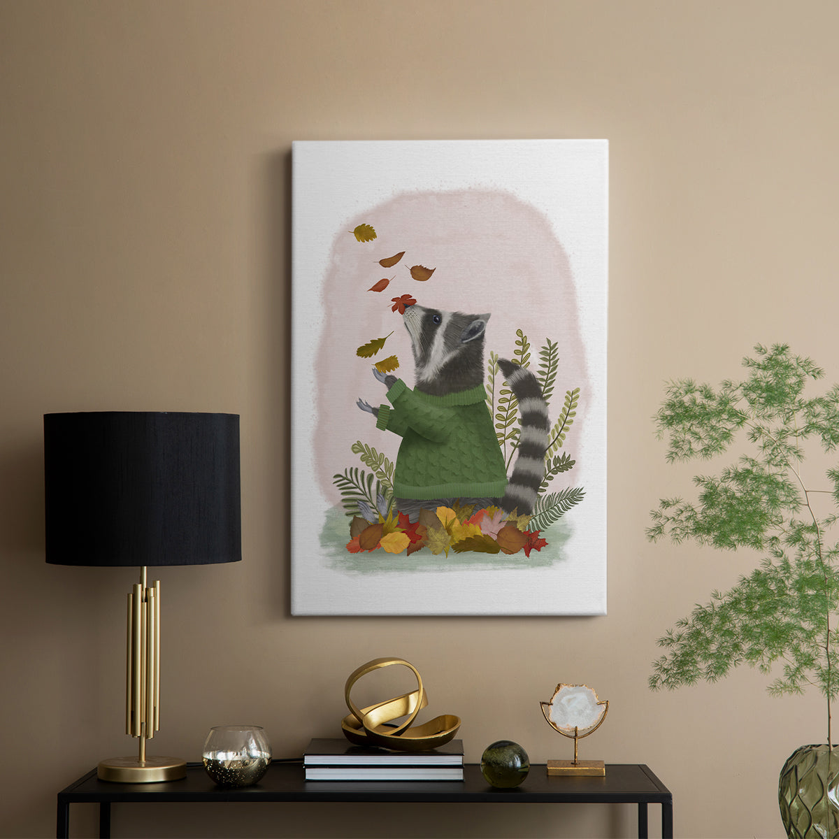 Raccoon Catching Leaves - Canvas Art Print