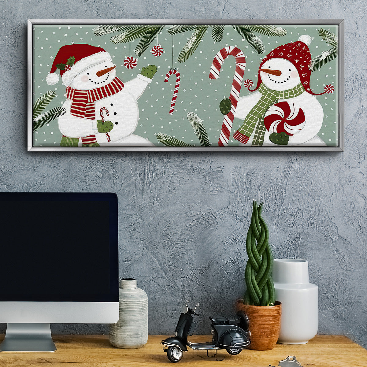 Peppermint Snowman Collection D - Floater Framed Canvas Print