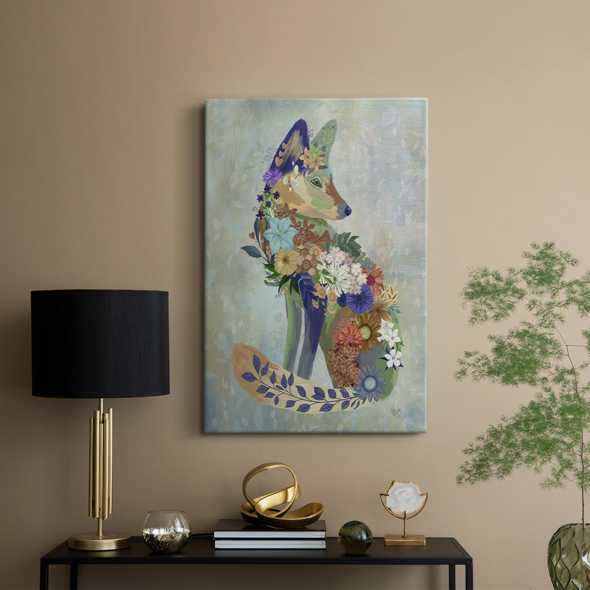 Fantastic Florals Fox, Sitting - Canvas Art Print