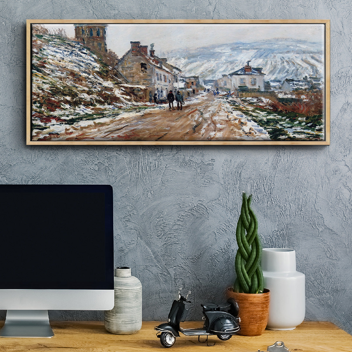 The Road in Vétheuil in Winter, 1879 - Floater Framed Canvas Print