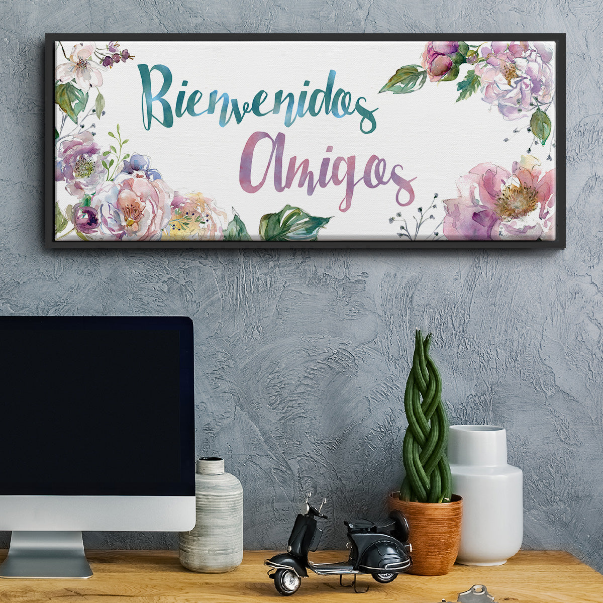 Bienvenidos Amigos - Floater Framed Canvas Print